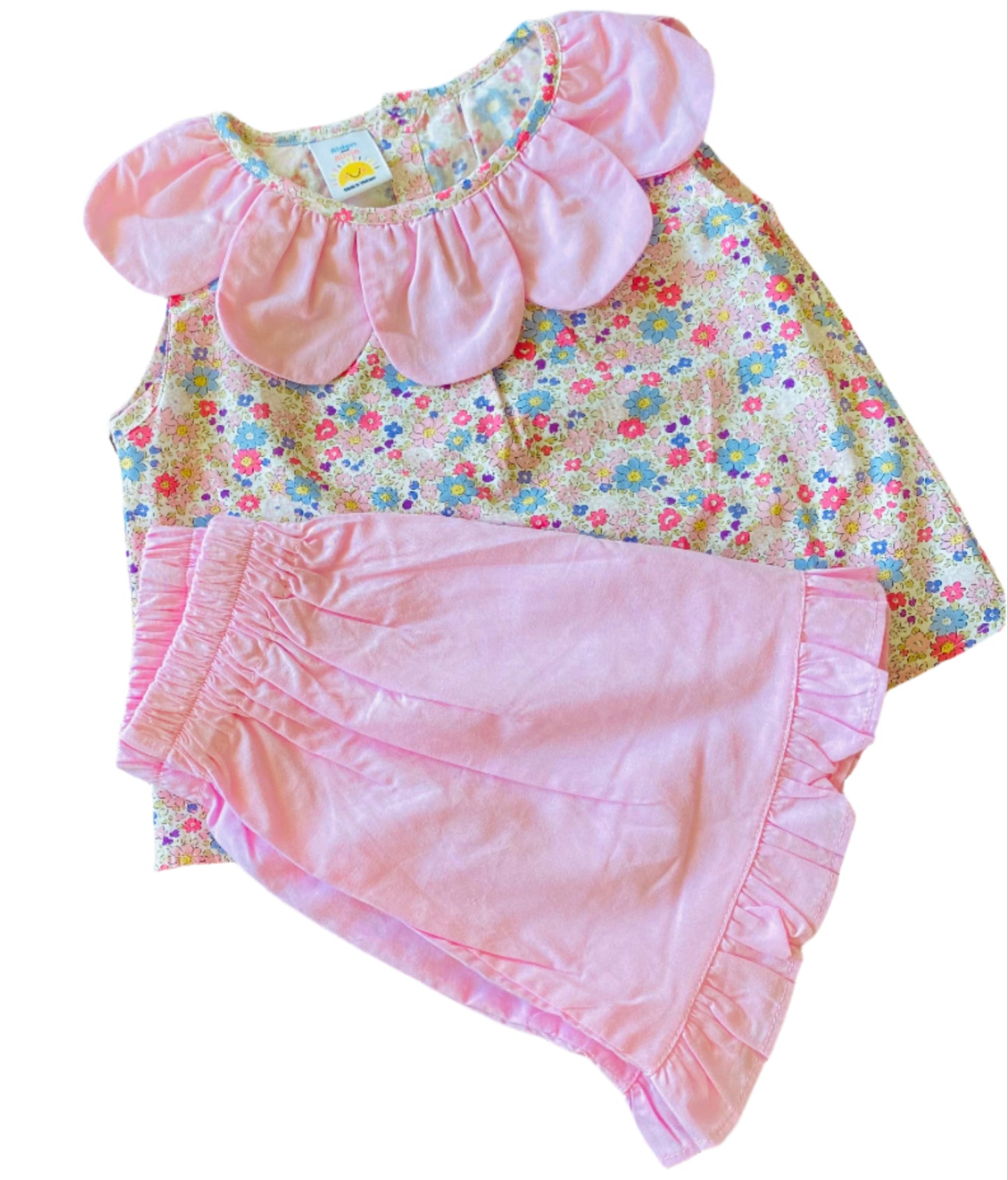 Floral Petal Collar Sleeveless Short Set