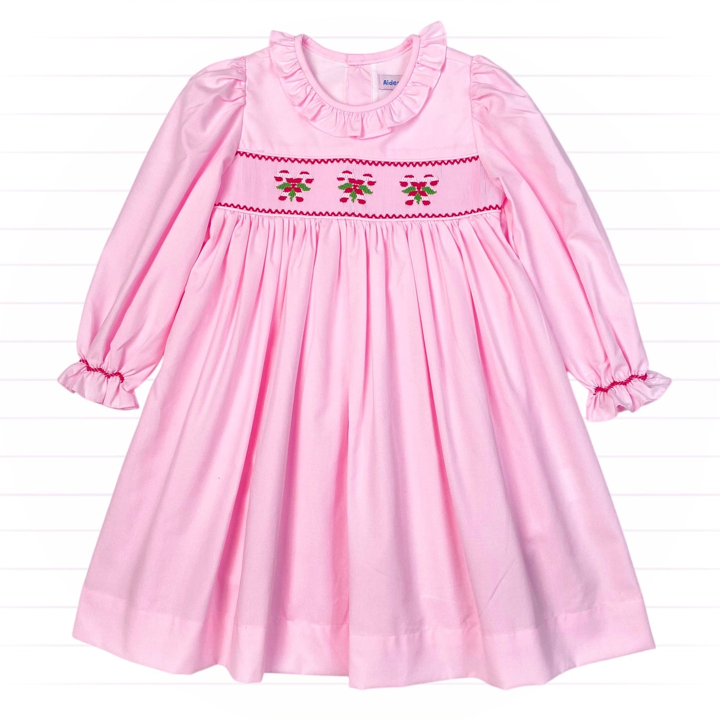 Triple Candy Cane Smocked Dress, Pink