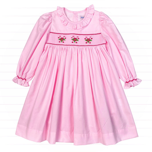 Triple Candy Cane Smocked Dress, Pink