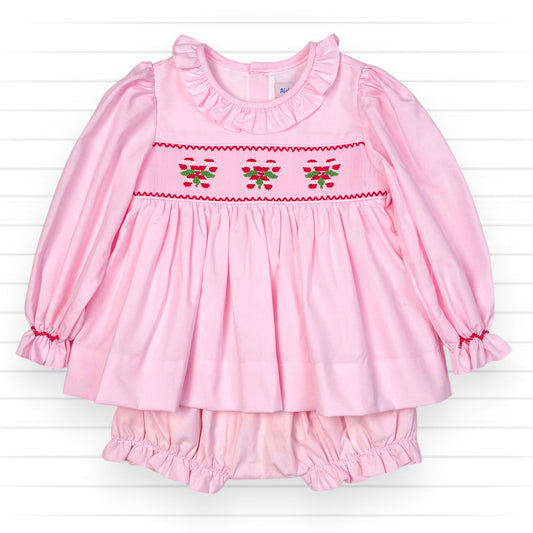 Triple Candy Cane Smocked Diaper Set, Pink