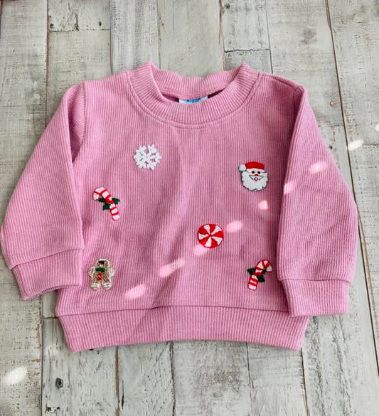 Christmas French Knot Sweatshirt, Pink