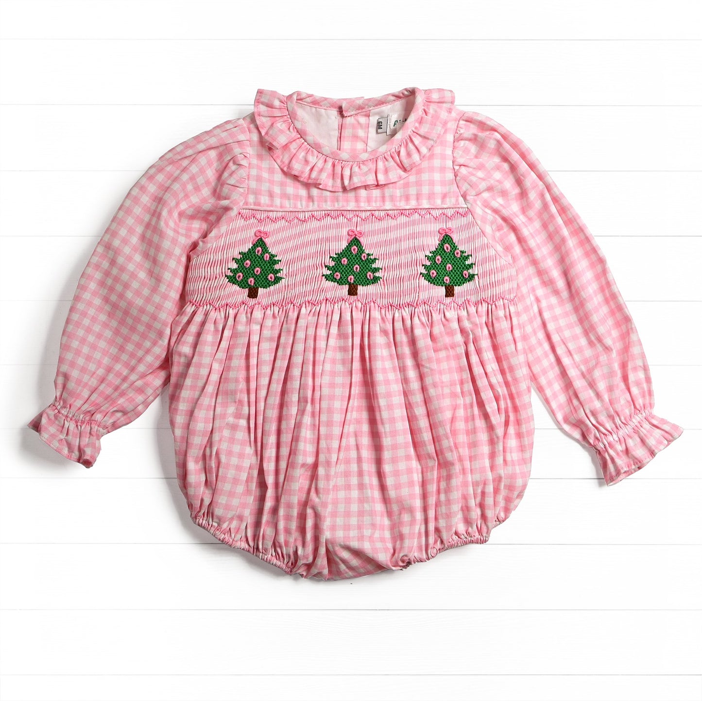 Christmas Tree Bow Smock Bubble, Pink