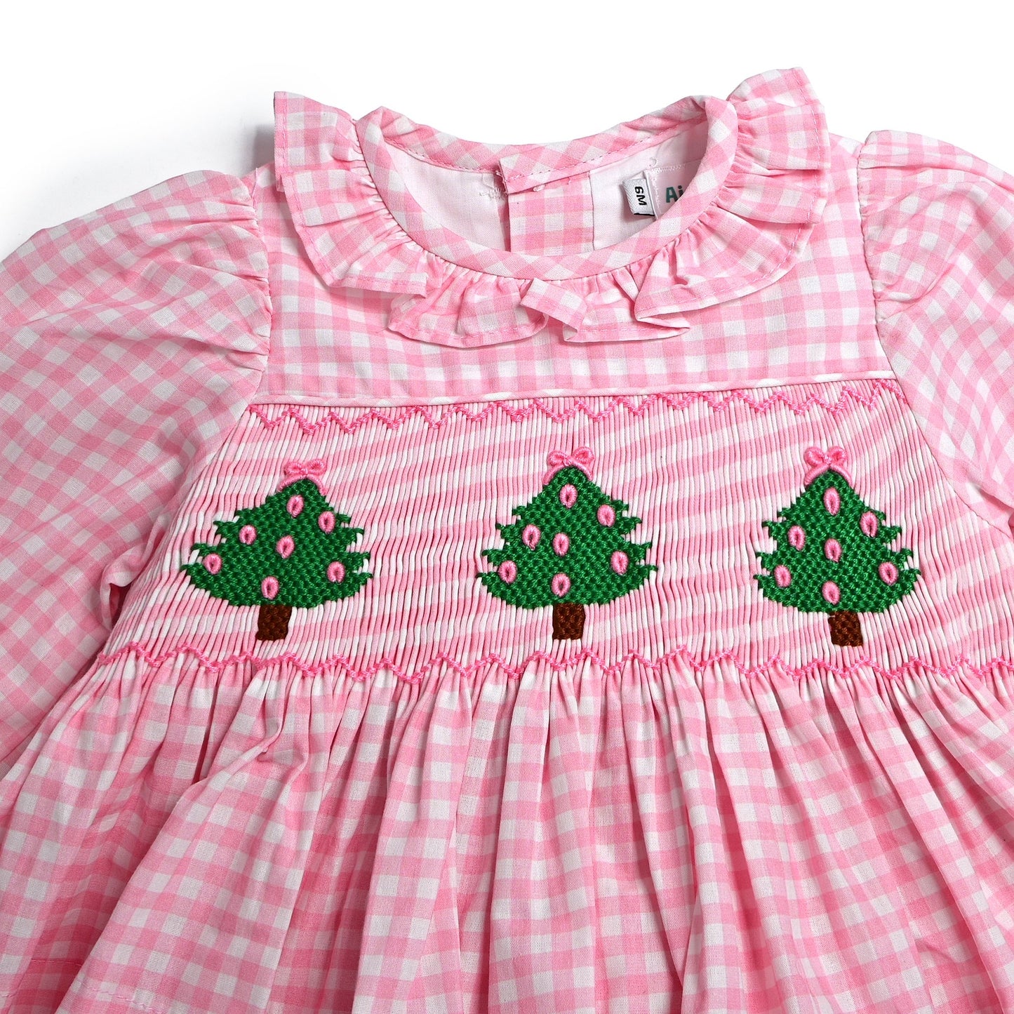 Christmas Tree Smock Bow Diaper Set, Pink