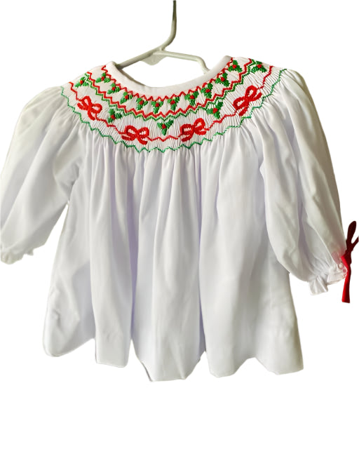 Holly Berry Ribbon Smocked Dress, White